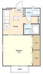 フェリース村松 1階1Kの間取り
