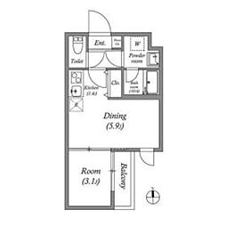 VINA山科WEST 2階1LDKの間取り