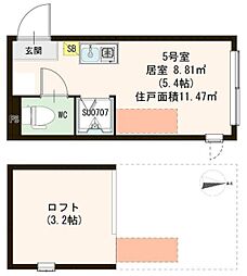ハーモニーテラス中村橋 2階ワンルームの間取り