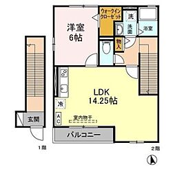 ウィスタリア・ガーデン AB 2階1LDKの間取り