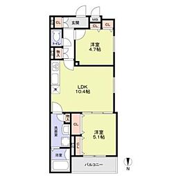 フォレストクリエオーレ城垣町壱番館 2LDKの間取図画像
