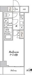 ミリアレジデンス浅草橋 7階1Kの間取り