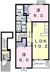 ルーツ 2階2LDKの間取り
