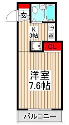 カミヤハイツ 1階1Kの間取り