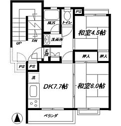 東急市が尾ドエリングD棟 2DKの間取図画像