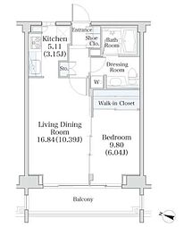 パークフラッツ市谷台町坂 3階1LDKの間取り