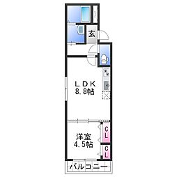 フジパレス城北II番館 2階1LDKの間取り