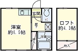 第二YMハイツ 1階ワンルームの間取り