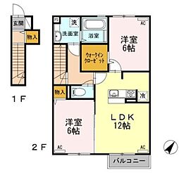 JR中央線 武蔵小金井駅 徒歩10分の賃貸アパート 2階2LDKの間取り