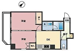 スカイコート 6階2DKの間取り