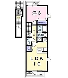 メゾンドサンセールC 2階1LDKの間取り