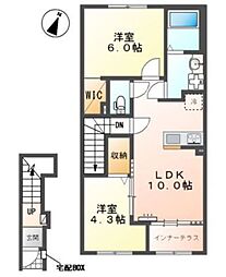 所沢市大字荒幡アパート 2LDKの間取図画像