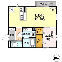 シャーロット 1LDKの間取図画像