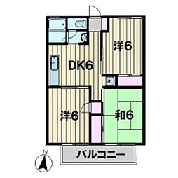 プリミエールくぬぎだC 3DKの間取図画像