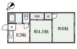 市川荘 2階2Kの間取り