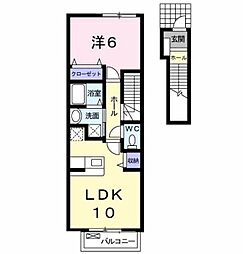 ベルビュー 神明 2階1LDKの間取り