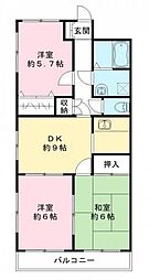 イーストリッチ 1階3DKの間取り