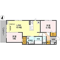 D-ROOM西院小米 2LDKの間取図画像