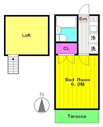 レストハイツ 1Kの間取図画像