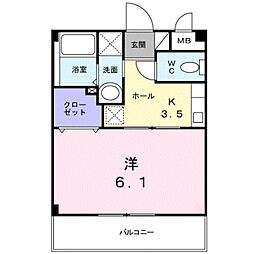 プランドール 2階1Kの間取り