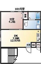 横浜市保土ケ谷区今井町アパート 1DKの間取図画像