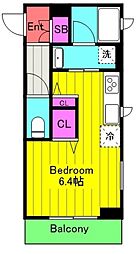 北口ハイツ 2階ワンルームの間取り