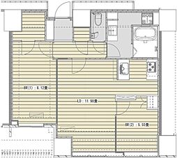 ホワイトタワー浜松町 23階2LDKの間取り