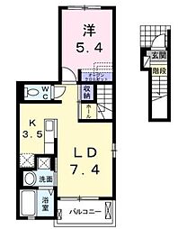 ベルレオン 2階1LDKの間取り