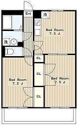 アンプルールフェールドリーミ 1階2DKの間取り