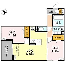 さいたま市緑区美園2丁目アパート 2LDKの間取図画像
