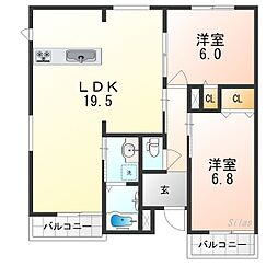 エトワールヴィル-R小阪本町レジデンス 2LDKの間取図画像