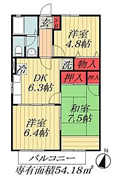 レジデンスヒルトップ5 3DKの間取図画像