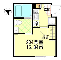 リバティー戸越公園 2階1Kの間取り
