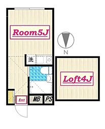 アップルハウス等々力 2階ワンルームの間取り