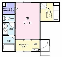 シティーライトI 1Kの間取図画像