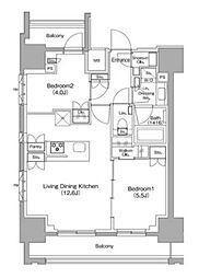ザ・パークハビオ新御徒町 2LDKの間取図画像