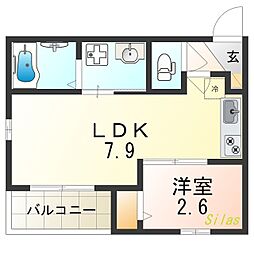 R-smart椥辻 1階1LDKの間取り