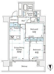 ハビテ本厚木 2LDKの間取図画像