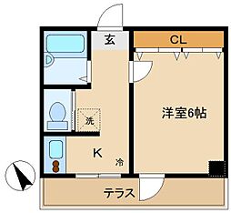 第38シンエイビル 1Kの間取図画像
