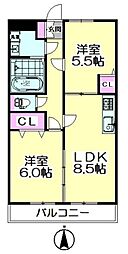 アヴァンセーヌ草加 1階2DKの間取り
