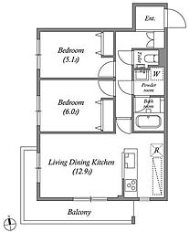 JR中央線 武蔵小金井駅 徒歩9分の賃貸マンション 3階2LDKの間取り