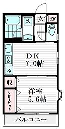 メゾン カメリア 2階1DKの間取り