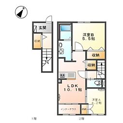 キャメロット八王子 2階2LDKの間取り