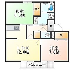 ヴィラ大覚苑 2階2LDKの間取り