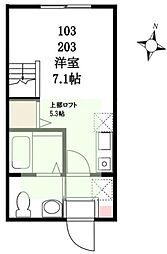 ハーミットクラブハウス三ッ沢南町B ワンルームの間取図画像