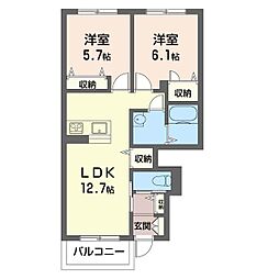 リデュー 1階2LDKの間取り