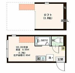 スカイハウス南小岩 2階ワンルームの間取り