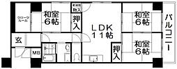 香里日光ハイツC棟 3LDKの間取図画像