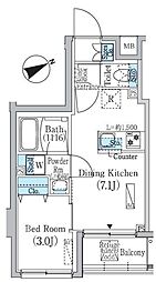 PrimeBliss蔵前 1DKの間取図画像