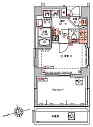 ハーモニーレジデンス浅草 5階1Kの間取り